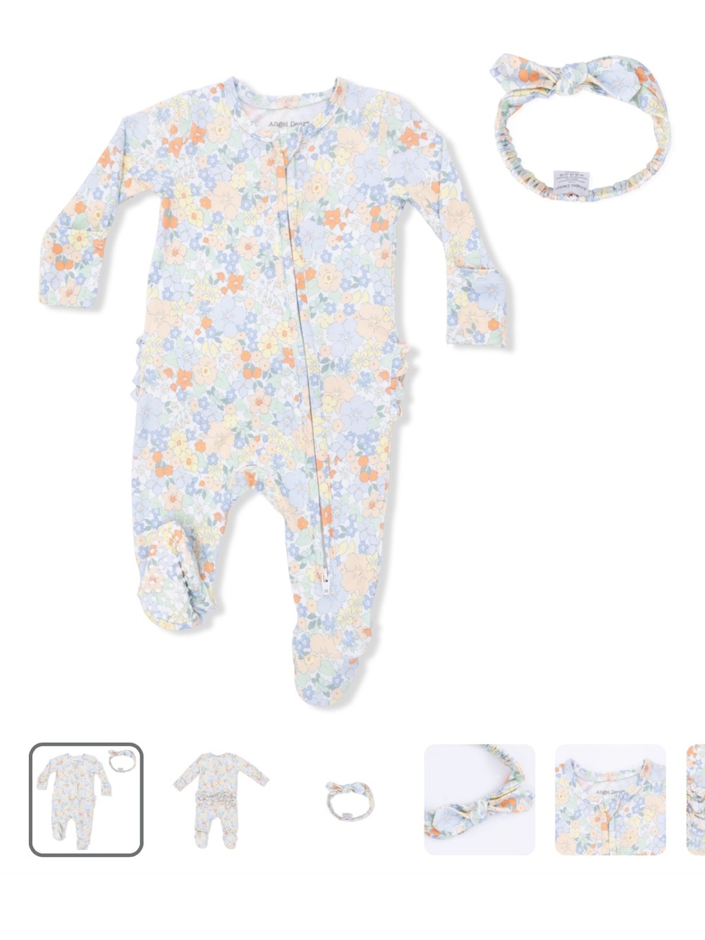 Angel Dear Georgia Ruffle Butt Pastel Floral Footies with Headband